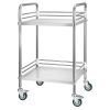 Stainless Steel Cart, 2-Tier Rolling Lab Utility Cart with Lockable Wheels, Medical Serving Trolley Clinic Tray