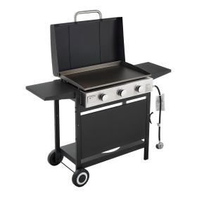 Gas Griddle, 3-Burner Flat Top Grill, Propane Griddle with Wheels, Lid, 3 x 11000 BTU Outdoor Flat Top Grills for Pan-Frying, Grilling, Stir-Frying
