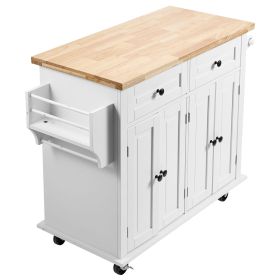 Kitchen Island Cart with Solid Wood Top, 35.4" Width Mobile Carts with Storage Cabinet, Rolling Kitchen Table with Spice Rack, Towel Rack, and Drawer