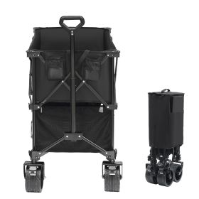 Foldable Double Decker Wagon, 400L Collapsible Wagon Cart with All-Terrain Wheels