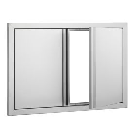BBQ Access Door, 28W x 19H Inch Double Outdoor Kitchen Door, Stainless Steel Flush Mount Door, Wall Vertical Door with Recessed Handles
