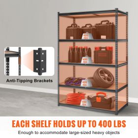 Storage Shelving Unit, 5-Tier Adjustable, 2000 lbs Capacity, Heavy Duty Garage Shelves Metal Organizer Utility Rack, Black