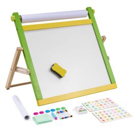 Tabletop Art Easel for Kids, 3-in-1 Wooden Double-Sided Kid's Art Easel with Magnetic Whiteboard, Chalkboard, Paper Roll