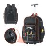 Rolling Tool Backpack, 110 lbs Load Capacity, 72 Pockets Heavy Duty Roller Tool Bag on Wheels, Adjustable Telescoping Handle & Stable Base