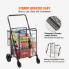Folding Shopping Cart, Jumbo Grocery Cart with Double Baskets, 360° Swivel Wheels, Heavy Duty Utility Cart