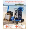 Beach Cart with Large Wheels for Sand, 165 lbs Load Capacity, Heavy Duty Folding Beach Wagon with 10" Solid Wheels, Insulated Cooler Bag