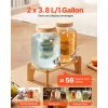 Beverage Dispenser, 2 Pack 1 Gallon Drink Dispensers for Parties, Glass Juice Dispenser with Wood Stand, Stainless Steel Spigot, Infuser