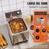 Commercial Deep Fryer, 1750W Electric Countertop Fryer with Basket & Height-Adjustable Feet, 12Qt / 11.5L Stainless Steel Single Oil Fryer