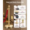 Stanchions and Velvet Ropes 8Pcs, Hollow Base with Stainless Steel Post, 6 Red Velvet Ropes and Posts, Crowd Control Barriers Gold Stanchions