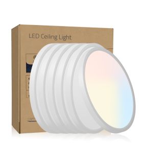 6PK 12 In. LED Flush Mount Ceiling Light Fixture - 2880 Lumens, 5 CCT 2700K-3500K-40000K-5000K-6500K, Round Color Selectable Panel Light, Dimmabl (Option: White)